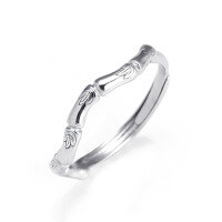 wholesale S925 Sterling Silver Minimalist Wave Bamboo Ring for Women, Small Batch Design, High-End Sense, Luxuriously Versatile Personality Index Finger Ring-JZ015140 Opening adjustable
