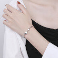 wholesale S925 Sterling Silver Korean Style Ins Minimalist Smooth Surface Large and Small Heart Link Trendy Versatile Bracelet-0-2