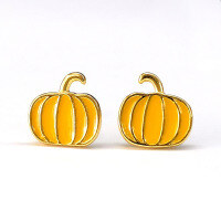 wholesale S925 Sterling Silver Gold-Plated Resin Pumpkin Stud Earrings, Small and Exquisite, Cute and Sweet Christmas Accessory Earrings Gift-Gold 925 silver