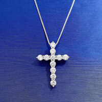 wholesale S925 Silver Cross Zircon Pendant Necklace, Mu Jing New Style European and American Foreign Trade Supply Source Factory Dropshipping-N011 White Diamond (with chain) &gt; 925 Silver
