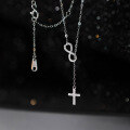 wholesale S925 Silver Nalan Fresh and Sweet Style Niche Design Inlaid Diamond Cross Figure-8 Infinity Necklace Y01771-0-3