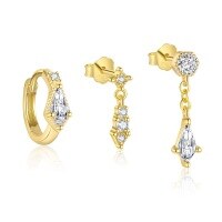 wholesale S925 Sterling Silver Geometric Zircon Earrings With Waterdrop Design, Light Luxury, Versatile, Cross-border Wholesale-Single three-piece set 925 silver