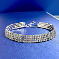 wholesale 18K White Gold Plated Sterling Silver High Carbon Diamond Four-Row Full Diamond Bracelet Couple Bracelet, Simple and Fashionable Silver Chain-4-row diamond bracelet (16+3cm)  925 silver