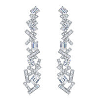 wholesale Gold Plated 925 Silver Graff Style 5A Simulated Emerald Cut Irregular Drop Earrings for Women-5A White Zirconium 925 Silver