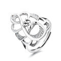 wholesale S925 Sterling Silver Retro Antique Phoenix Hollow-Out Wide Luxury Index Finger Ring Ethnic Style Open Adjustable Ring-0-5