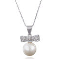 wholesale S925 Sterling Silver Small Fresh Pearl Jewelry Pendant Necklace for Women with Diamond Zircon Shell Pearl Bow Drop-0-4