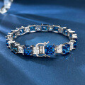 wholesale 925 Silver Mu Jing Jewelry New Fashion Simulated Diamond 7*7 Ice Flower Blue Diamond Bracelet for Women, Elegant and Luxurious-0-1