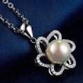 wholesale S925 Sterling Silver Korean Romantic Vintage Sweet Zircon Pearl Flower Pendant Necklace for Women-0-2