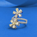 wholesale S925 Silver New High-Carbon Diamond Drop 3*5 Flower Light Yellow Diamond White Diamond European and American Popular Ring-0-1