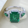 wholesale S925 Silver Style Simulated Emerald 8*10mm Rectangle Europe and America Cross-Border AliExpress Ring-0-0