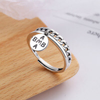 wholesale S925 Sterling Silver Fashion Street Style Creative Pendant Letter BMB Pattern Open Ring for Men and Women-YFJ378/approx. 2.5g Adjustable opening