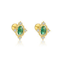 wholesale S925 Sterling Silver Wholesale Women's Earrings With Green Zircon, Irregular Design For Luxurious Style-E4825-Gold/Pair 925 Silver