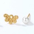 wholesale S925 Sterling Silver Gold Plated Pearl Flower Earrings, Women's Fashion New Korean Style Small Fresh Minimalist Earrings from Source Factory-0-4