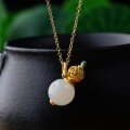 wholesale 925 silver antique gold-plated with Hetian jade pendant, light luxurygourd necklace with certificate from the manufacturer-0-2