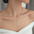 wholesale 925 Sterling Silver Double Layer Stackable Water Drop Necklace, Ins Style Niche Luxury High-end Zircon Pendant for Women-0-1