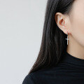 wholesale S925 Sterling Silver Fashionable and Minimalist Korean-style Ear Clasp with Smooth Round Cross Drop Earrings-0-3