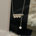 wholesale S925 Sterling Silver Quarter Note Pearl Sliding Necklace, Fashionable and Luxurious Niche One-Line Balance Bar Collarbone Chain for Women-0-5