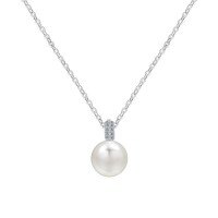Silver Full-Zirconia Pendant Necklace, Rose Cut, Women's Minimalist Design-S925 sterling silver + 10mm pearl  925 silver