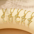 Gold-Plated Copper Crown Zircon Quartz Letter Pendant Necklace-0-0