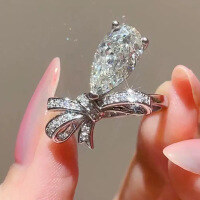 wholesale 925 Sterling Silver 7*13 Bow High-Carbon Diamond Ring Ins Foreign Trade Style Jewelry for Dropshipping-R300 White G 9