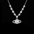 925 Silver Super Flash Full Diamond Saturn Necklace Women's Versatile Luxury Planet Collarbone Chain-0-4