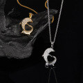 wholesale S925 Silver Fashion Korean Style Inlaid Moissanite Dolphin Love Women's Small Design Luxury Collarbone Chain Does Not Fade-0-2