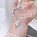 wholesale S9999 Pure Silver Plum Blossom Ruyi Bell Chinese Style Bracelet, Sweet and Lively Open Bangle for Girlfriend, Exquisitely Fairy-like-0-0