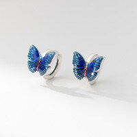 wholesale S925 Sterling Silver Vintage Blue Resin Butterfly Ear Clips with Design Sense for Women M06684-S925 silver pair 925 silver