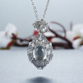 S925 Silver New Chinese Style Glass-Ice Natural Shuidi Jadeite Solitaire Pendant Necklace-0-2