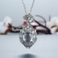 S925 Silver New Chinese Style Glass-Ice Natural Shuidi Jadeite Solitaire Pendant Necklace-Water Jade - XL189  925 Silver