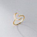 wholesale S925 Sterling Silver Ring for Women, Korean Style Small Fresh Inlaid Diamond Moon Star Crescent Openable Hand Jewelry J4964-0-2