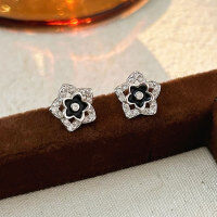 wholesale Sterling Silver S999 Camellia Stud Earrings for Women, Light Luxury Fashion, Forest Style Minimalist Enamel Earrings, High-End Trendy Ear Accessories-Sterling silver