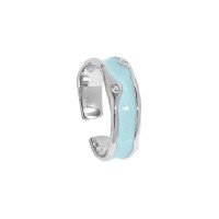 wholesale S925 Sterling Silver Korean Minimalist Ins Irregular Luxury Blue Drip Glaze Zircon Ring for Women-HJZ1805 model [No. 16/Adjustable]