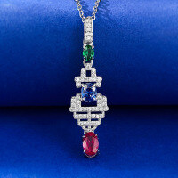 wholesale S925 Silver Vintage European-style Three-Color Diamond Necklace for Women, Collarbone Pendant-N332 Three-color Pendant [with chain]  925 Silver