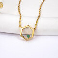 wholesale S925 Sterling Silver Hexagonal Design with Green Zircon Inlay, Fashionable High-End Minimalist Ins Style-0-0