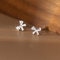 wholesale S925 Sterling Silver Sweet and Petite Bow-shaped Stud Earrings with Inlaid Diamonds, Minimalist Ins-style Niche Design Exquisite Earrings-Bowknot Earrings>925 Silver