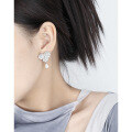 wholesale S925 Sterling Silver Small Ins Minimalist Style Personalized Floral Inlaid Crystal Pearl Drop Earrings for Women-0-3
