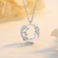 wholesale S925 Sterling Silver Cute Dragon Star Moon Necklace for Women, Moonstone Pendant Collarbone Chain for Year of the Dragon-0-0