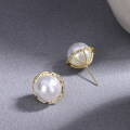wholesale Metal Round Pearl Stud Earrings for Women, Fashionable and Versatile, Elegant and Sophisticated-0-2