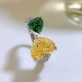 wholesale 18K Gold, ZHUO ZHI FAN Jewelry New Yellow Diamond with Colored Green Heart-Shaped 8*10 Ice Flower Cut High Carbon Diamond Ring, Luxurious Full Diamond-0-1