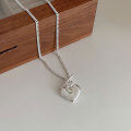 wholesale S925 Sterling Silver Heavy Workmanship OT Buckle Heart Necklace for Women, New Style Small and Minimalist Versatile Cold-toned Sweater Chain-0-1