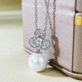 wholesale S925 Silver Floral Pearl 11mm Necklace for Women, Small and Exquisite, Chinese Style, Elegant Pendant, Versatile Collarbone Necklace-0-3