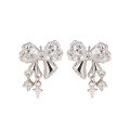wholesale S925 Sterling Silver Simple and Fresh Bow Earrings, Versatile Small Starry Sparkle Earrings for Valentine's Day Gift-0-4