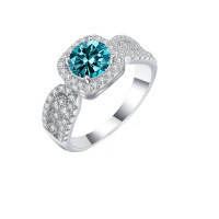 wholesale S925 Metal Moissanite Lace Princess Cut Wide Band Ring Proposal Diamond Ring Birthday Gift for Girlfriend-1 carat (lake blue moissanite) ring size 6