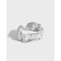 wholesale S925 Sterling Silver 534 Korean Version INS Niche Design Minimalist Versatile Irregular Wrinkle Textured Open Ring for Women-Platinum [No. 13/Adjustable] Opening adjustable