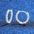 Sterling Silver Single-Row Moissanite Hoop Earrings, Minimalist Design-0-0
