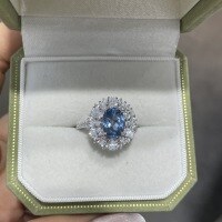 wholesale 925 silver TikTok live stream new egg-shaped 7*9mm lab-grown blue spinel ring for daily versatile wear-Lab-Grown Spinel US Size 8