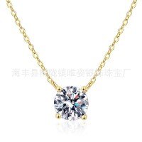 S925 Silver 0.3CT 0.5CT Moissanite Four-Prong Delicate Women's Necklace-18K gold moissanite  0.3 carats (4mm)