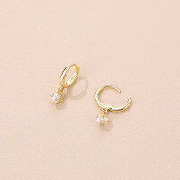 wholesale S925 Sterling Silver Round Bead Earrings For Women, Stylish And Minimalist French-inspired Design-E4059-Gold 925 Silver