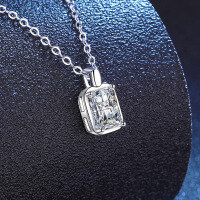 S925 Sterling Silver Cross Cultured Emerald Moissanite Necklace-1 carat moissanite, 5 x 7 mm,  925 silver